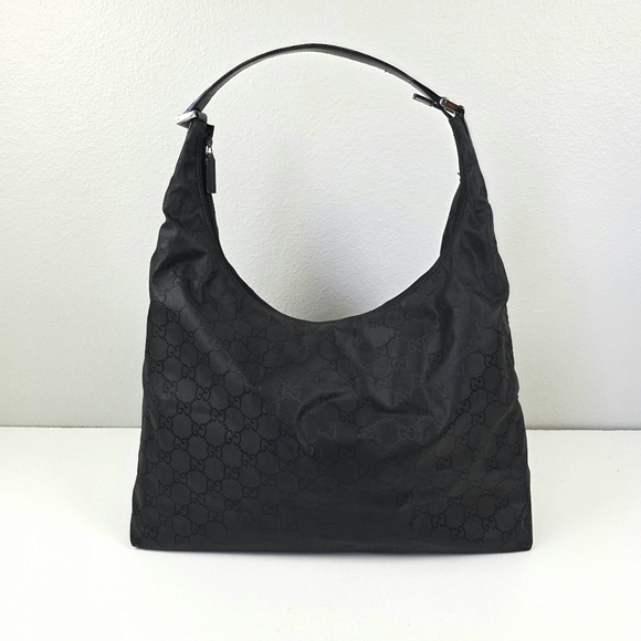 Gucci Monogram Nylon Oversized Hobo Travel Black Women's Rare Vintage - Picture 2 of 16